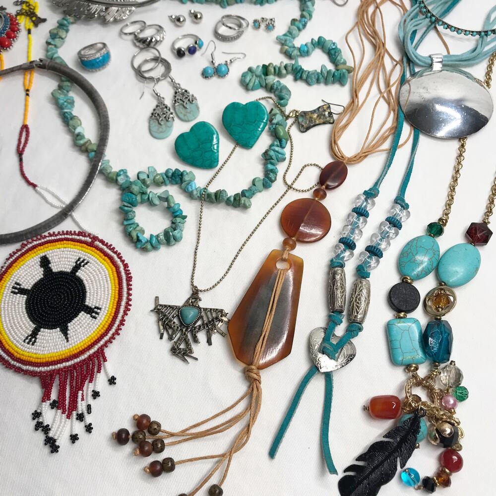 Huge VTG Estate Southwestern Turquoise Silver Jewelry Necklace Earring Lot Bundl - Picture 8 of 11